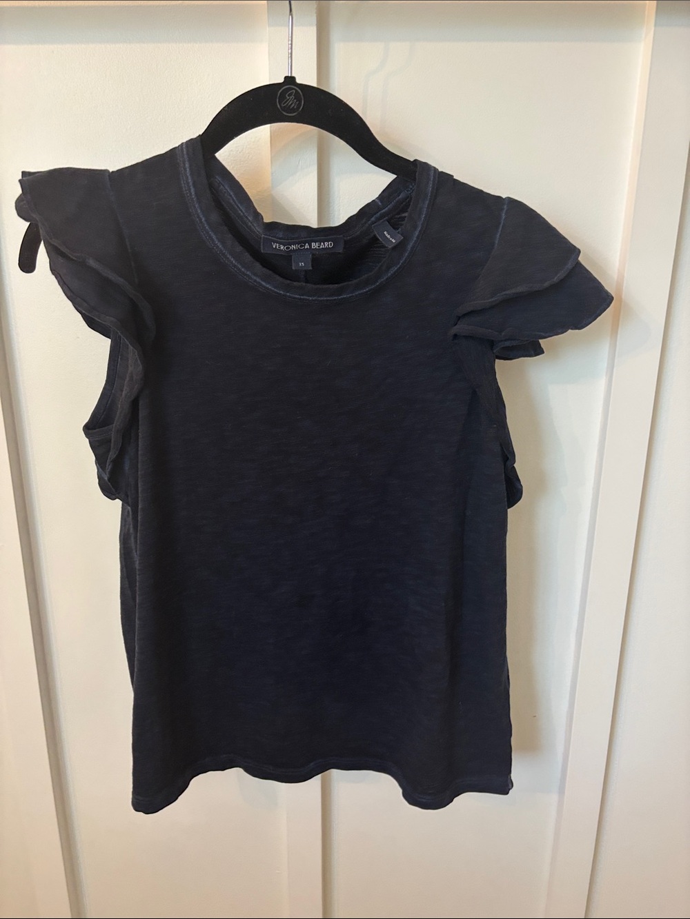 Veronica Beard Washed Navy Ruffle Sleeve Top - Size XS